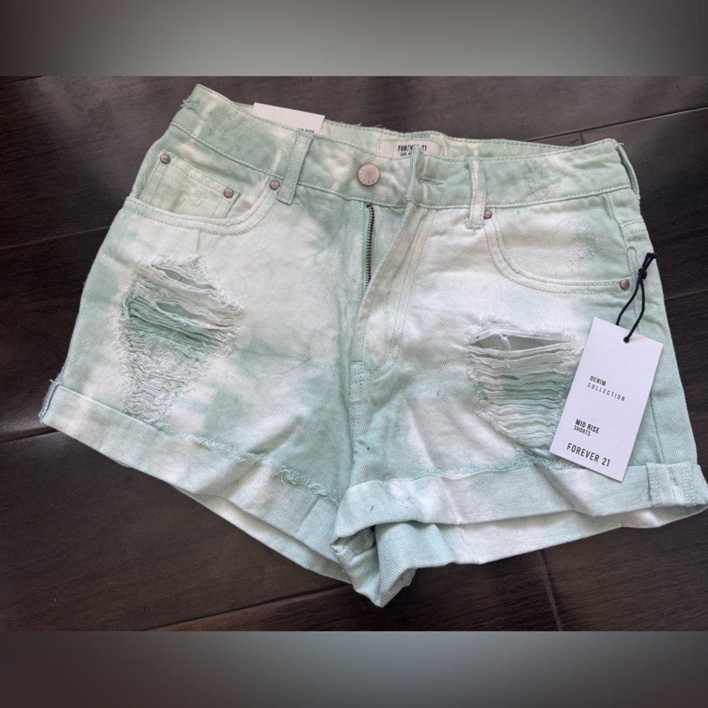 Forever 21 Green Jean Shorts Distressed Casual